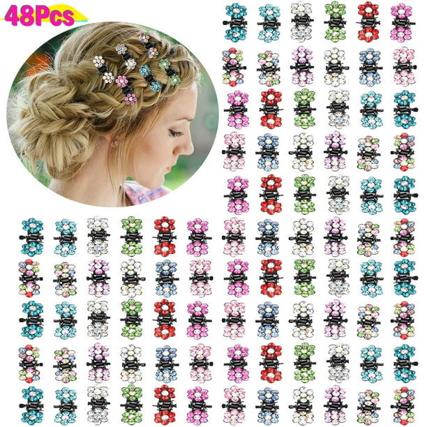 Girls Small Crystal Flower Hair Claw Mini Metal Claws Clamps Clips Grips Wedding